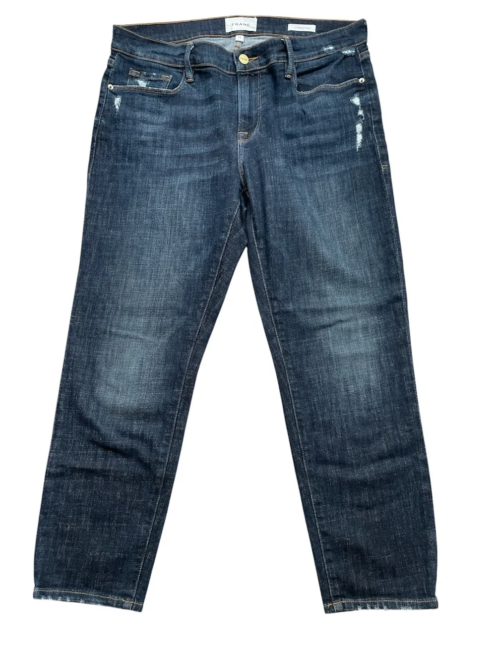 Frame dark wash Le Garçon crop jeans.